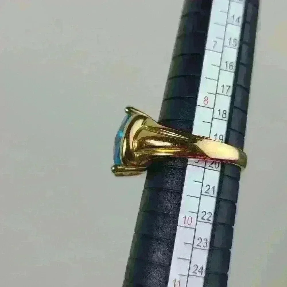 Blue Topaz Sterling Silver 925 ring gold plated outside size 9 unseix ring - Picture 13 of 17